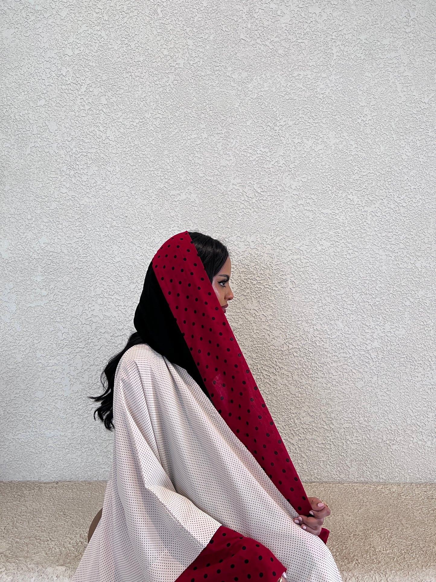 Lady Bug Abaya Polka Dot Abaya with Red Accent عباية ليدي بق بولكا دوت بتفاصيل أحمر
