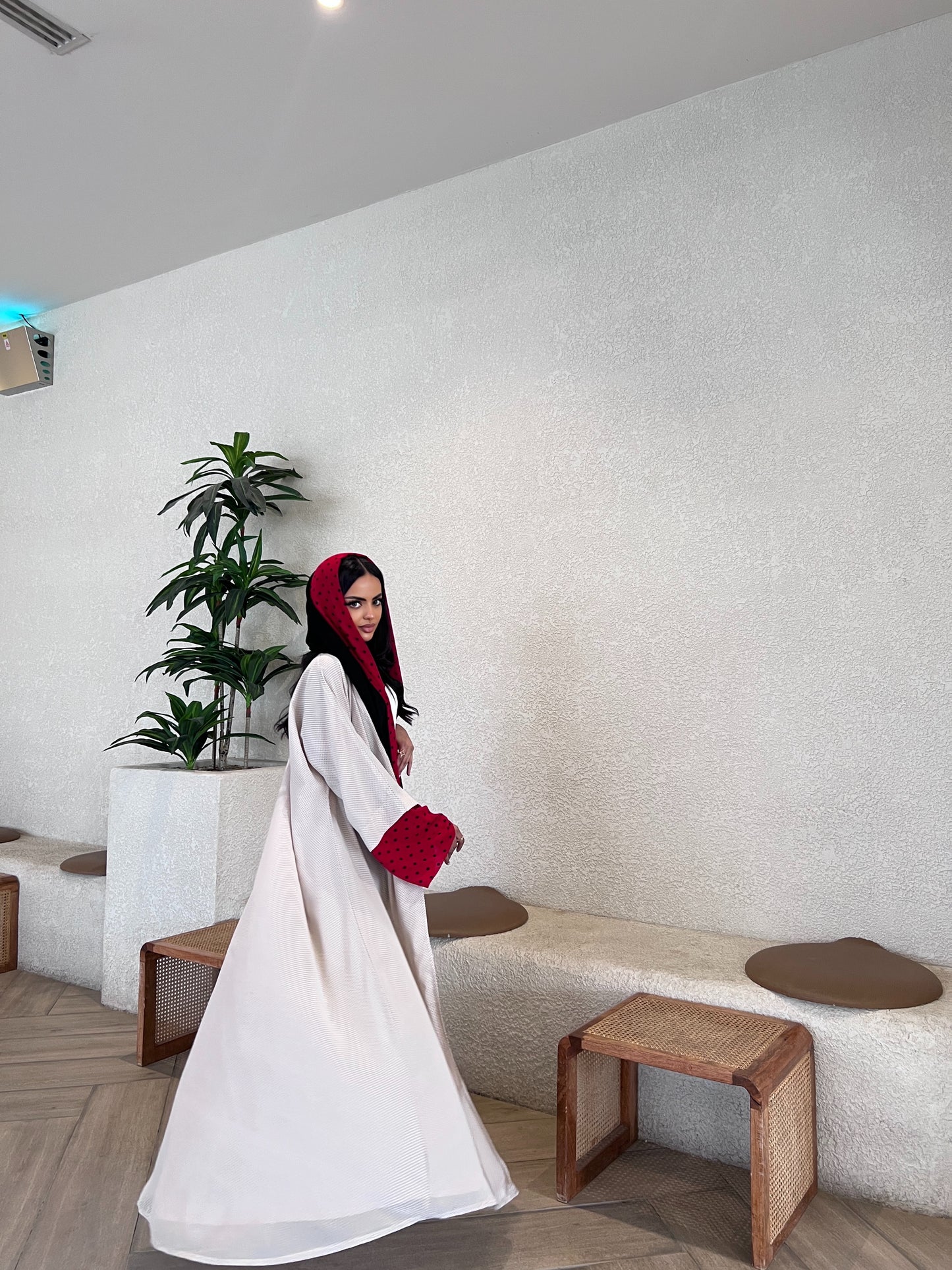 Lady Bug Abaya Polka Dot Abaya with Red Accent عباية ليدي بق بولكا دوت بتفاصيل أحمر