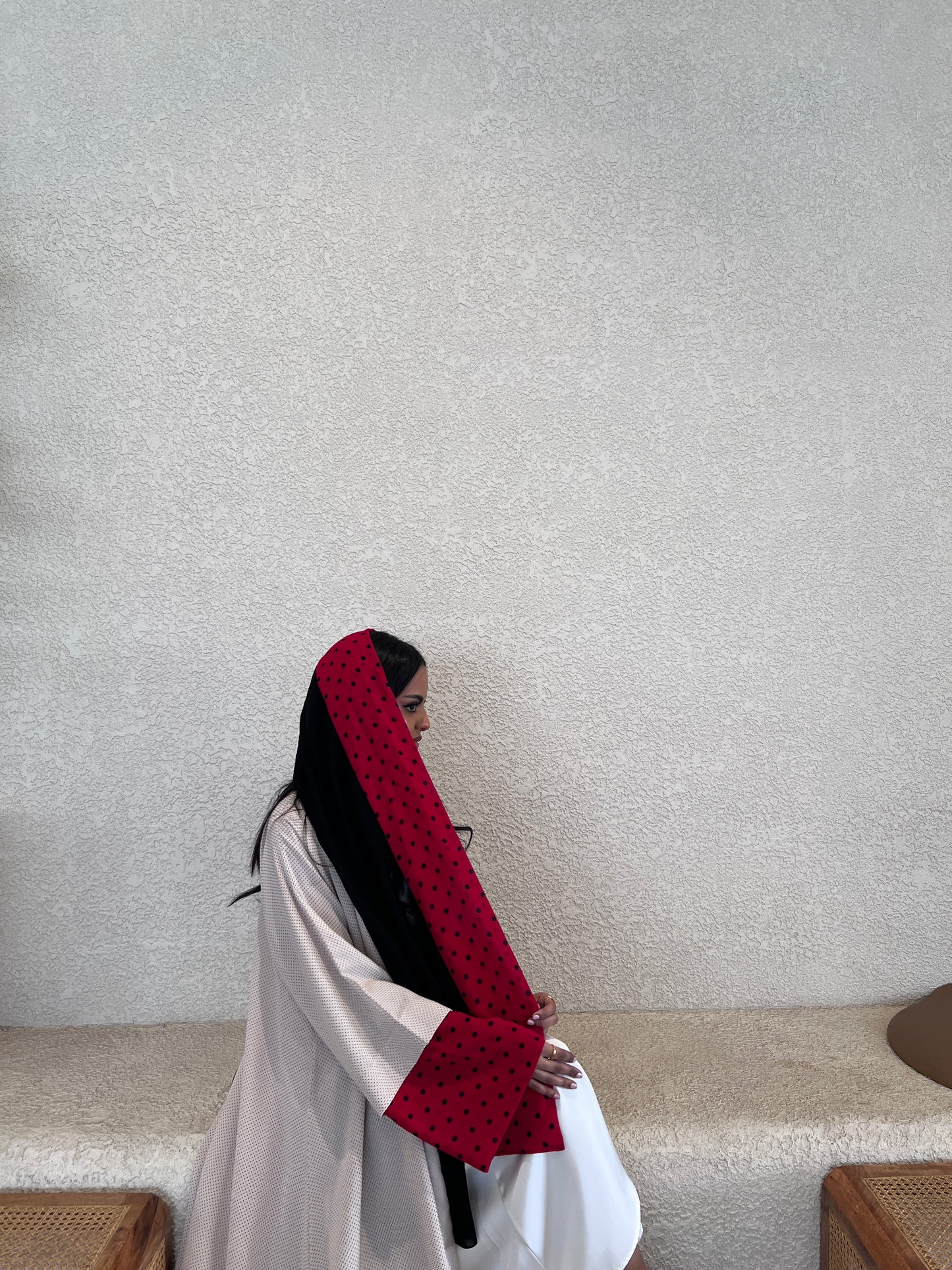 Lady Bug Abaya Polka Dot Abaya with Red Accent عباية ليدي بق بولكا دوت بتفاصيل أحمر