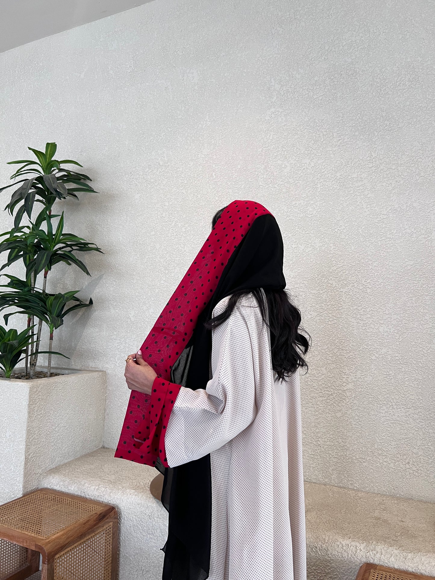 Lady Bug Abaya Polka Dot Abaya with Red Accent عباية ليدي بق بولكا دوت بتفاصيل أحمر