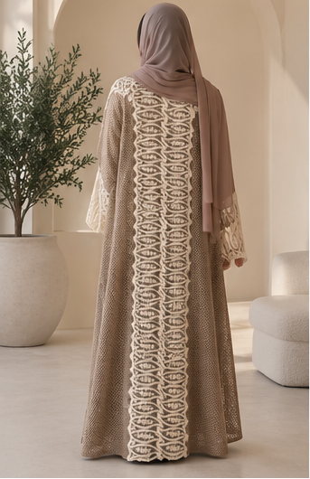 October | Ivory Lace Abaya  أكتوبر | عباية الدانتيل السكري