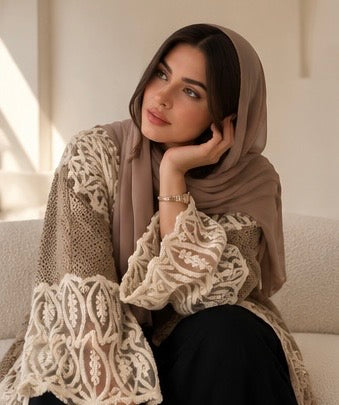October | Ivory Lace Abaya  أكتوبر | عباية الدانتيل السكري