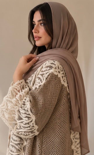 October | Ivory Lace Abaya  أكتوبر | عباية الدانتيل السكري