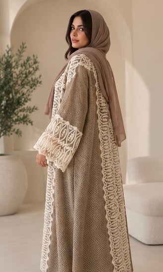 October | Ivory Lace Abaya  أكتوبر | عباية الدانتيل السكري