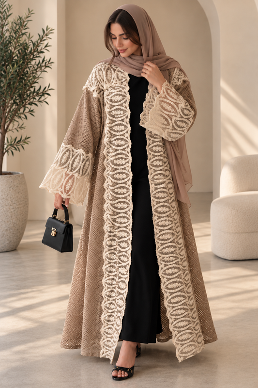 October | Ivory Lace Abaya  أكتوبر | عباية الدانتيل السكري