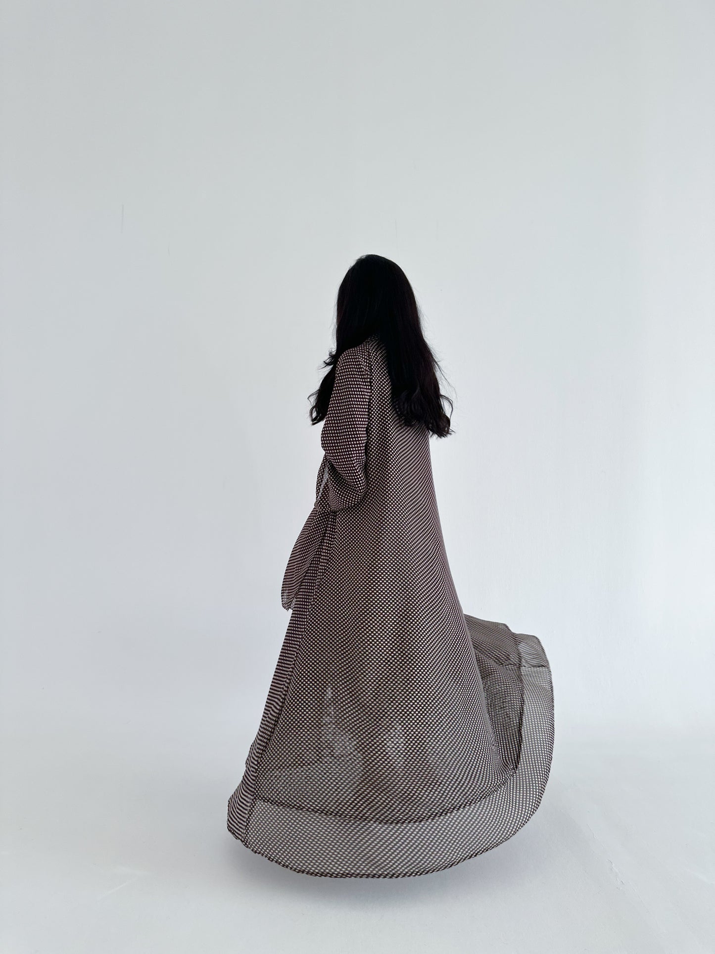 White And Brown Polka Dot Pattern Abaya عباية بولكا دوت  شيفون بيني منقطة يالابيض