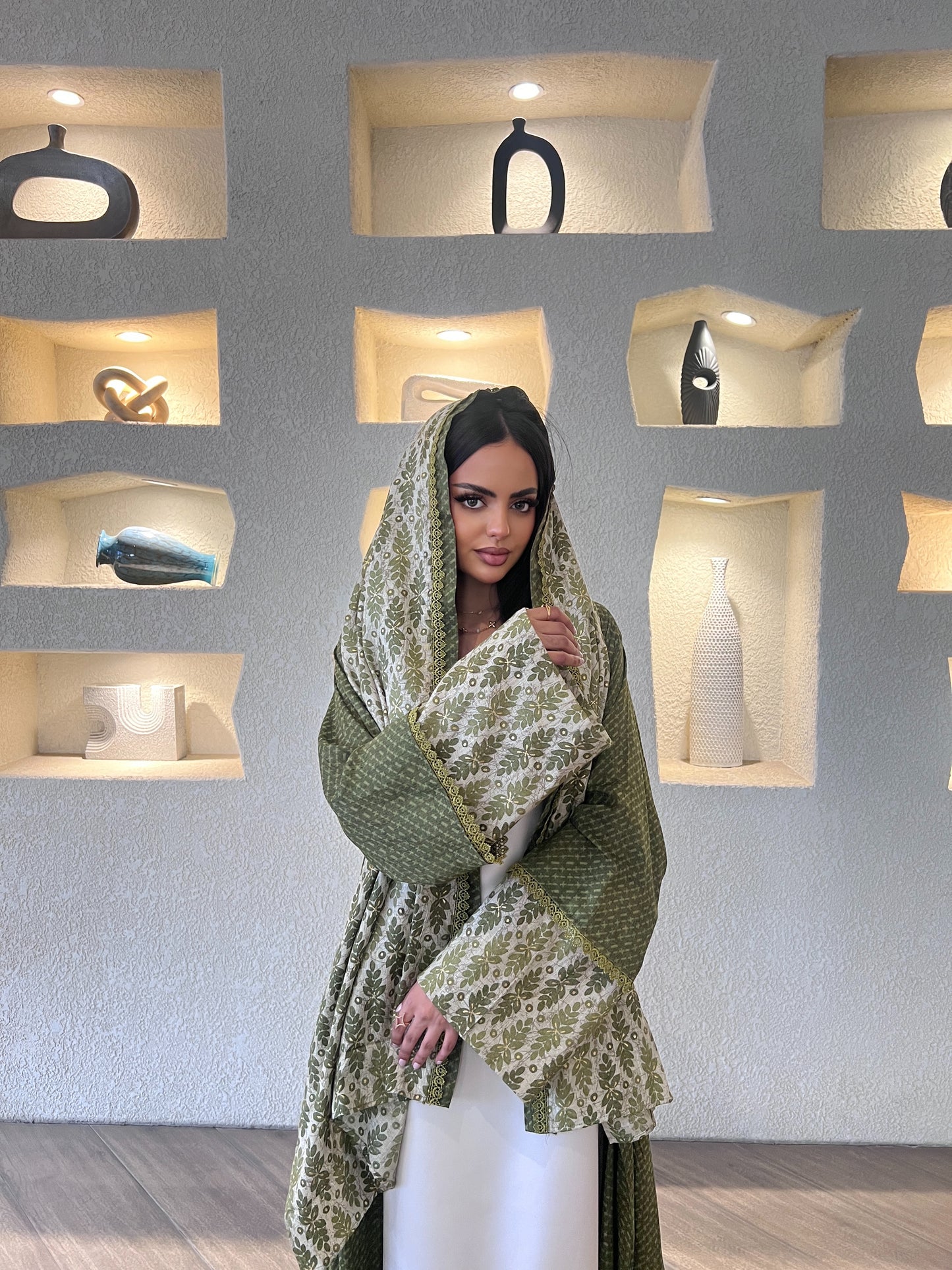عباية هندية أخضر زيتوني Olive Green Indian Abaya