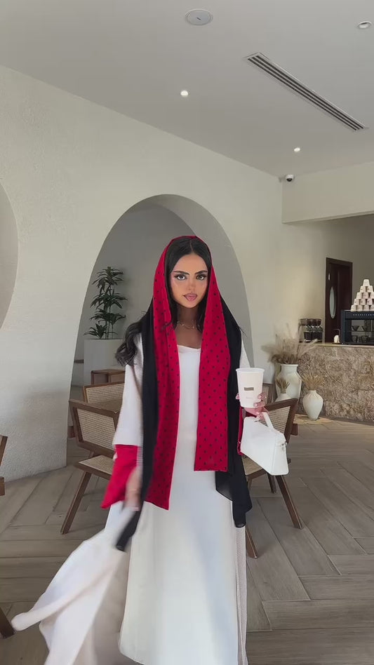 Lady Bug Abaya Polka Dot Abaya with Red Accent عباية ليدي بق بولكا دوت بتفاصيل أحمر 
